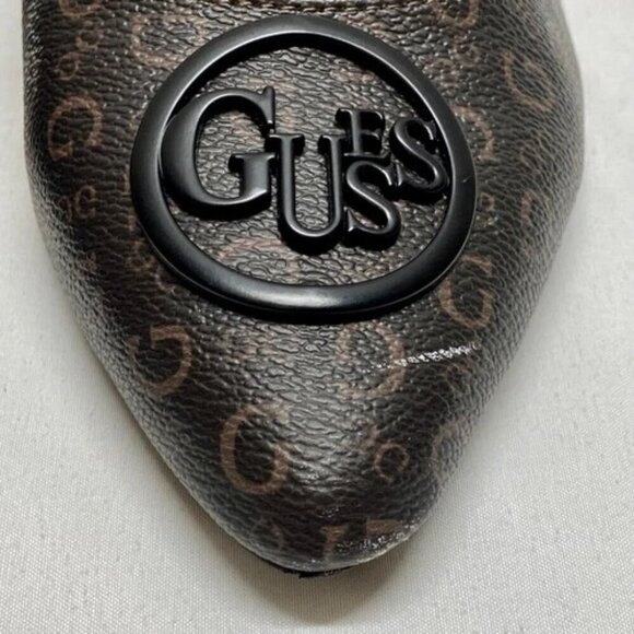 Guess GFMarnie Slingback Flats Women's 6.5 Brown Black Logo Pointed Toe Shoes - Picture 6 of 16